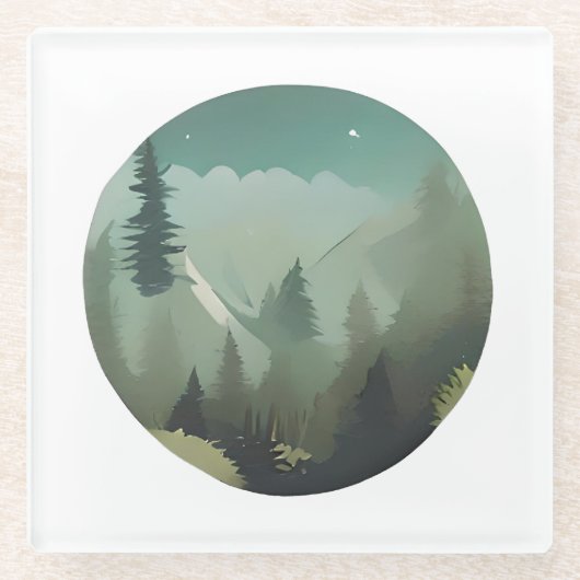 Misty Mountain Valley: een rustige wildernisontsna Glazen Onderzetter (Voorkant)