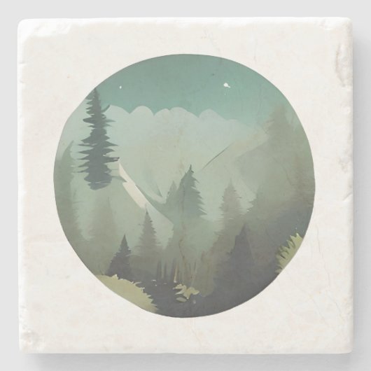 Misty Mountain Valley: een rustige wildernisontsna Stenen Onderzetter (Voorkant)