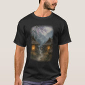Misty Mountain Village Waterverf Scene T-shirt (Voorkant)