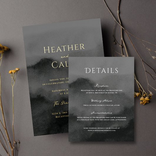 Misty Mountain Waterverf bruiloft Informatiekaartje