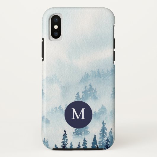 Misty Mountain Waterverf Monogram iPhone Case (Achterkant)