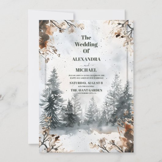 Misty Mountain Waterverf Winter Forest Wedding Kaart (Voorkant)