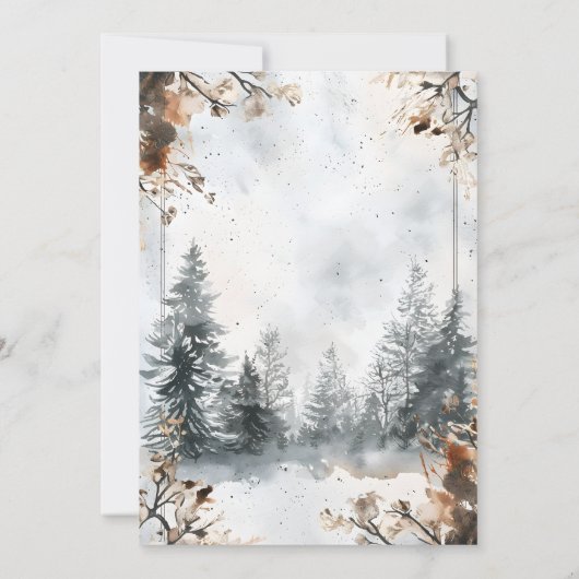 Misty Mountain Waterverf Winter Forest Wedding Kaart (Achterkant)