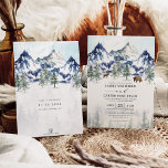 Misty Mountain Waterverf Winter Forest Wedding Kaart<br><div class="desc">Dit elegante ontwerp kenmerkt het elegante uitzicht van het wintergebergte,  geïnspireerd door het droomachtige Alpen-landschap. Pas de uitnodiging aan met uw details en als u de stijl en plaatsing van de tekst verder wilt herschikken,  drukt u op de knop "Klik om verder aan te passen".</div>