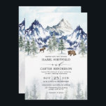 Misty Mountain Waterverf Winter Forest Wedding Kaart<br><div class="desc">Dit elegante ontwerp kenmerkt het elegante uitzicht van het wintergebergte,  geïnspireerd door het droomachtige Alpen-landschap. Pas de uitnodiging aan met uw details en als u de stijl en plaatsing van de tekst verder wilt herschikken,  drukt u op de knop "Klik om verder aan te passen".</div>