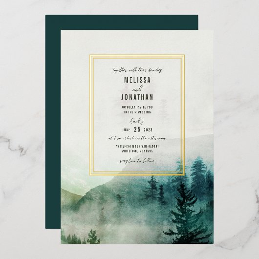Misty Mountain Wedding Invitation Folie Uitnodiging (Voorkant / Achterkant)