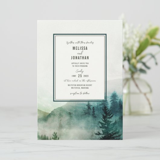 Misty Mountain Wedding Invitation Kaart (Staand voorkant)