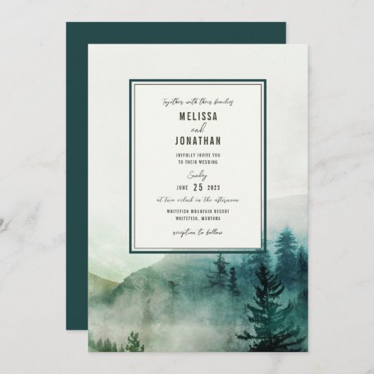 Misty Mountain Wedding Invitation Kaart (Voorkant / Achterkant)