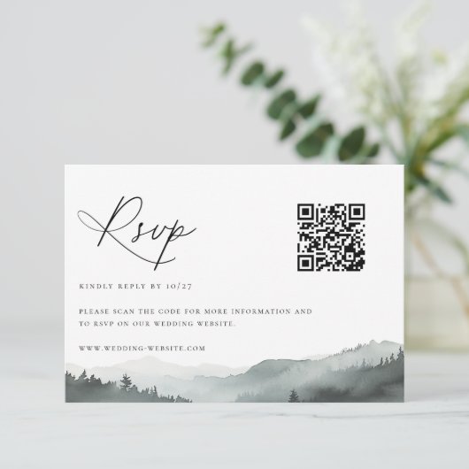 Misty Mountain Wedding QR-code RSVP Kaartje (Staand voorkant)