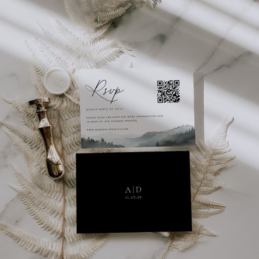 Misty Mountain Wedding QR-code RSVP Kaartje