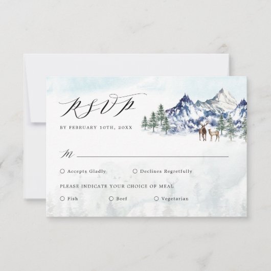 Misty Mountain Winter Forest Wedding RSVP Kaart (Voorkant)