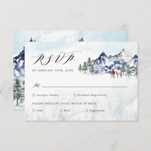 Misty Mountain Winter Forest Wedding RSVP Kaart (Voorkant / Achterkant)