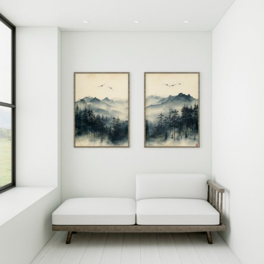 Misty Mountain – Zen Ink Wash – Wall Art Set
