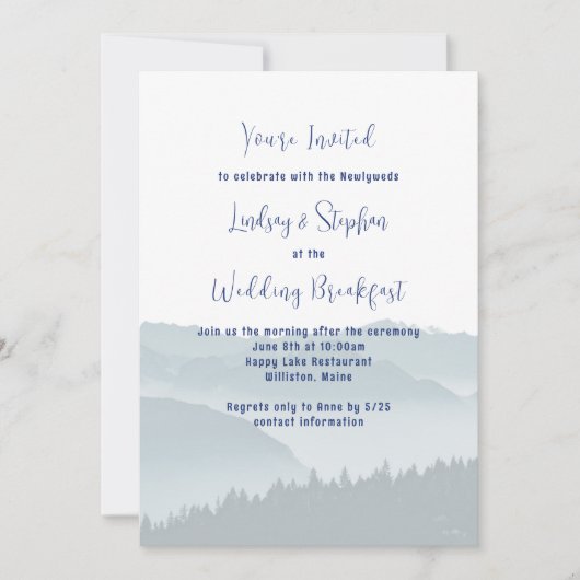 Misty Mountains Bruiloft Ontbijt uitnodiging (Voorkant)