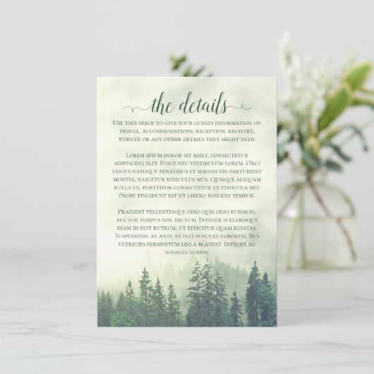Misty Mountains Green Pine Forest trouwgegevens Informatiekaartje (Staand voorkant)