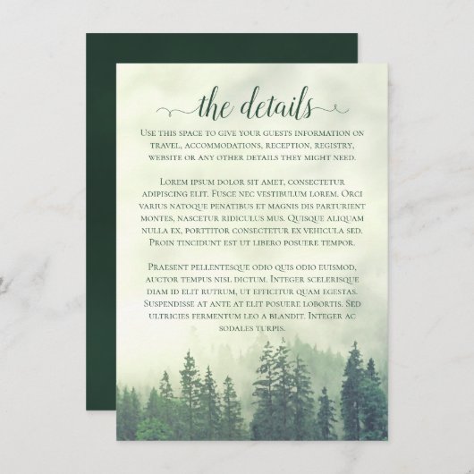 Misty Mountains Green Pine Forest trouwgegevens Informatiekaartje (Voorkant / Achterkant)