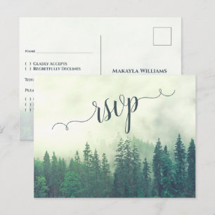 Misty Mountains groen dennenbos bruiloft RSVP Briefkaart