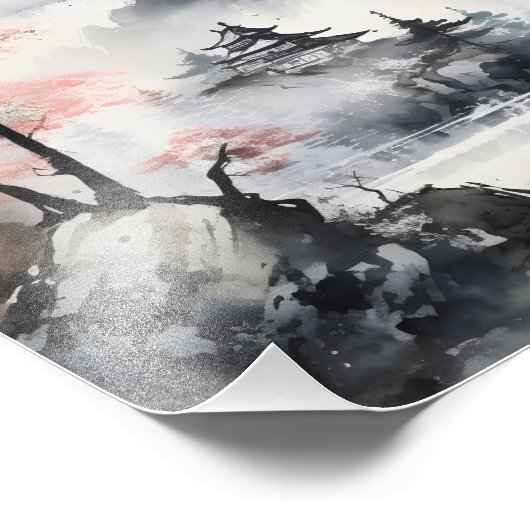 Misty Mountains Ink Schilderen Foto Afdruk (Hoek)