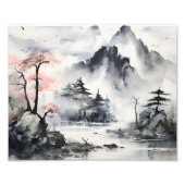 Misty Mountains Ink Schilderen Foto Afdruk (Voorkant)