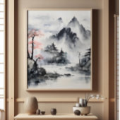 Misty Mountains Ink Schilderen Foto Afdruk