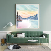 Misty Mountains | Lake Tahoe Watercolor Poster