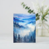 Misty Mountains Moonlight Peaceful Forest Pines  Briefkaart (Staand voorkant)