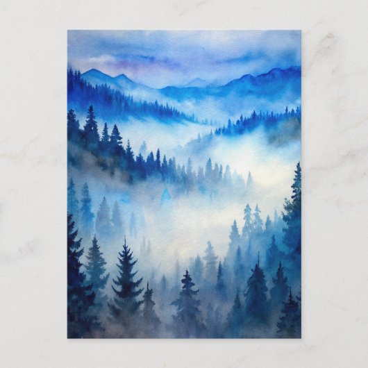 Misty Mountains Moonlight Peaceful Forest Pines  Briefkaart (Voorkant)