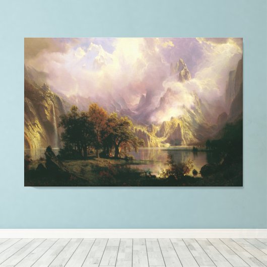 Misty Mountains Oil Painting Large Canvas Print (Insitu (Houten vloer))