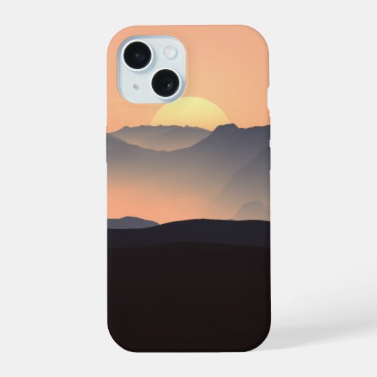 Misty Mountains op Sunset iPhone 15 Case (Achterkant)