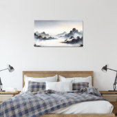 Misty Mountains – Rustig Oost-Aziatisch inktlandsc Canvas Afdruk (Insitu (Slaapkamer))
