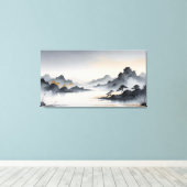 Misty Mountains – Rustig Oost-Aziatisch inktlandsc Canvas Afdruk (Insitu (Houten vloer))