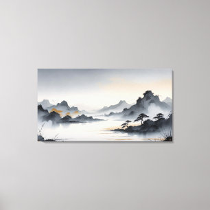 Misty Mountains – Rustig Oost-Aziatisch inktlandsc Canvas Afdruk