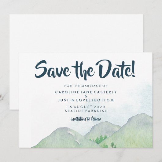 Misty Mountains Save the Date Trouwdatum Aankondig (Voorkant / Achterkant)