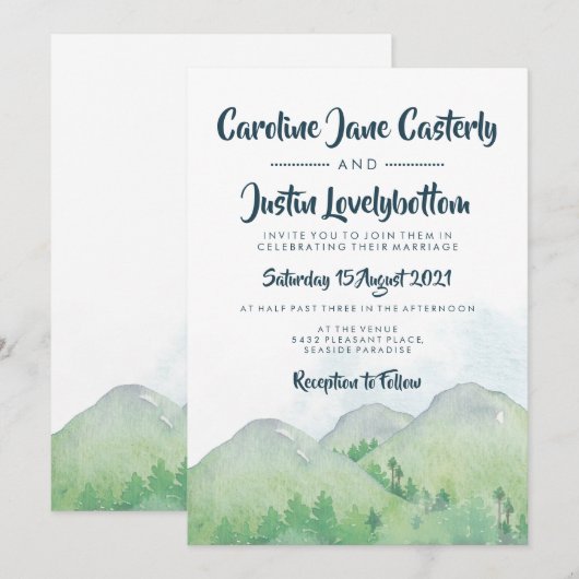 Misty Mountains Waterverf bruiloft Kaart (Voorkant / Achterkant)
