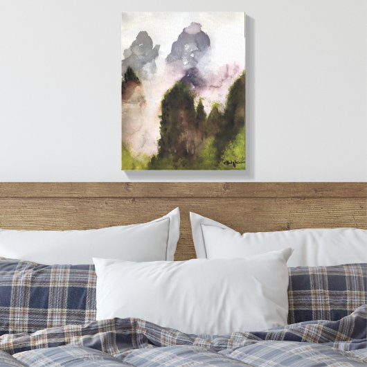 MISTY MOUNTAINS, WATERVERF CANVAS AFDRUK (Insitu (Slaapkamer))