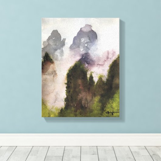 MISTY MOUNTAINS, WATERVERF CANVAS AFDRUK (Insitu (Houten vloer))