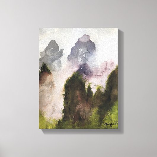 MISTY MOUNTAINS, WATERVERF CANVAS AFDRUK (Voorkant)