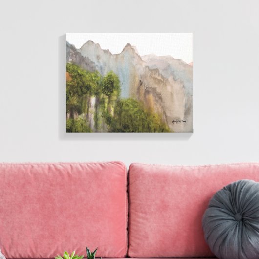 MISTY MOUNTAINS WATERVERF CANVAS PRINT (Insitu (Woonkamer))