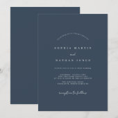 Misty Navy Minimalistische Huwelijksuitnodiging Kaart (Voorkant / Achterkant)