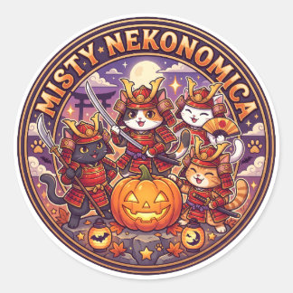 MISTY NEKONOMICA Halloween Samurai Cat Round Stick Ronde Sticker
