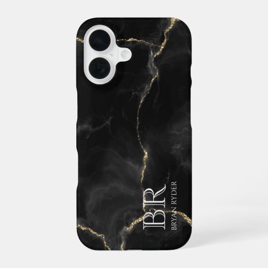 Misty Night Gold Glitter Marmer  iPhone 16 Hoesje (Achterkant)