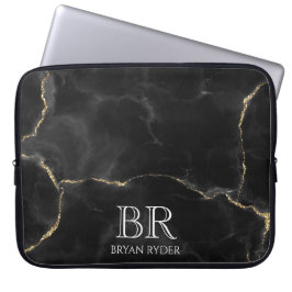 Misty Night Gold Glitter Marmer  Laptop Sleeve