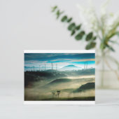 Misty-ochtendlandschap bij wind-boerderij briefkaart (Staand voorkant)