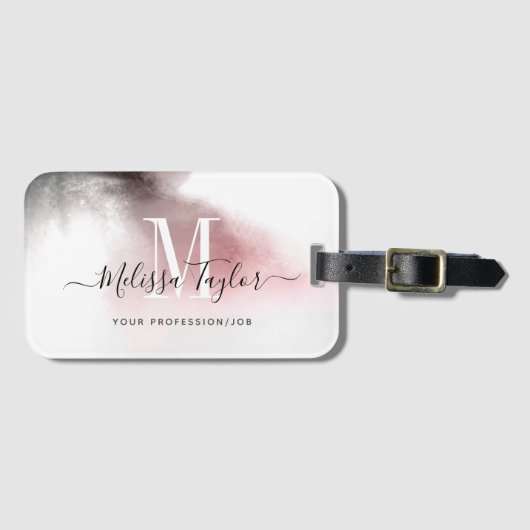 Misty Ombre Pink en Paarse Monogrammen Bagagelabel (Voorkant (horizontaal))