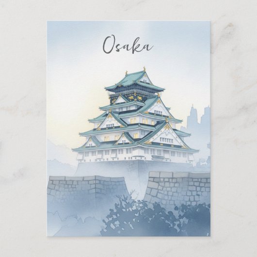 Misty Osaka Castle Japan Waterverf Briefkaart (Voorkant)