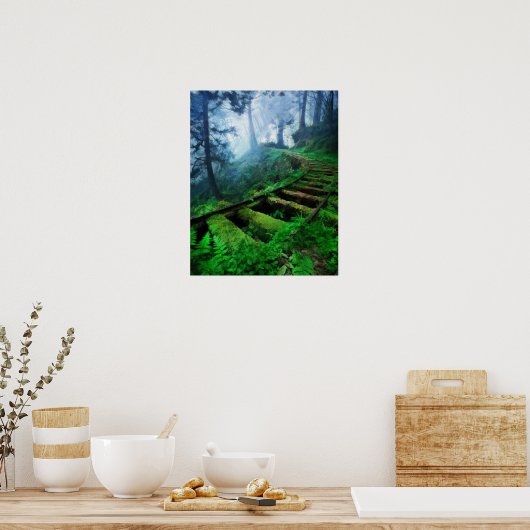 Misty pad door de Bossen Poster (Keuken)