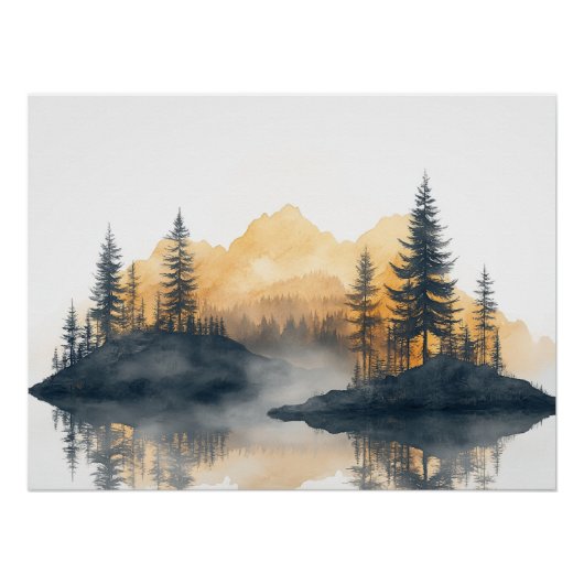 Misty Peaks Zen Minimalist Wall Art Perfect Poster (Voorkant)