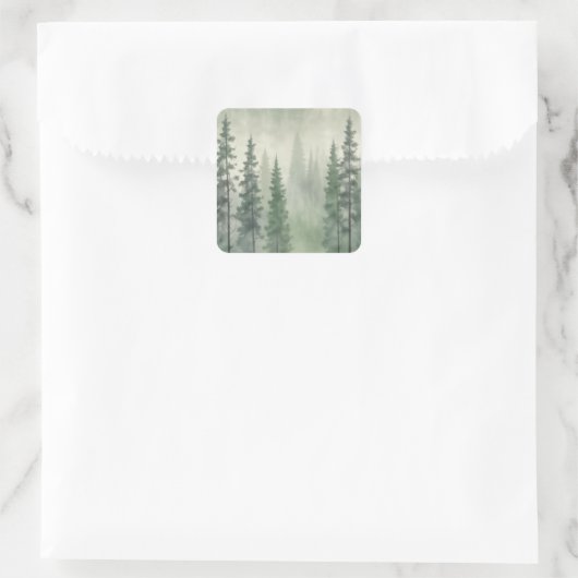 Misty Pine Forest Serenity Vierkante Sticker (Tas)