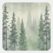 Misty Pine Forest Serenity Vierkante Sticker (Voorkant)