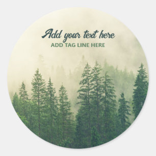 Misty Pine Forest Trees Custom Keepomwille Ronde Sticker